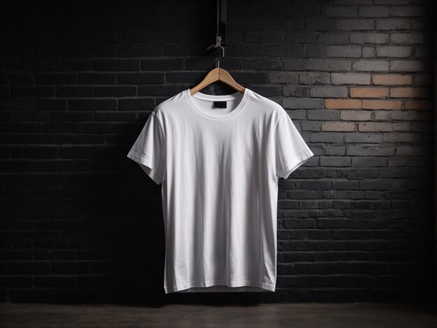 White tshirts shirt mockup concept with plain clothing copy space on dark wall background