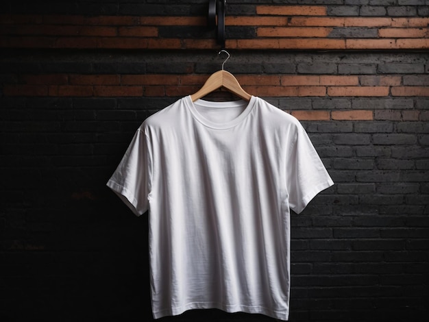 暗い壁の背景に私服コピー スペースを持つ白い t シャツ シャツ モックアップ コンセプト