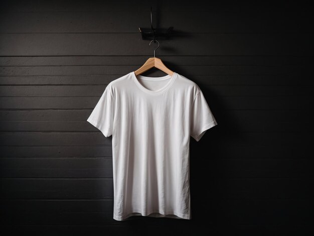 White tshirts shirt mockup concept with plain clothing copy space on dark wall background