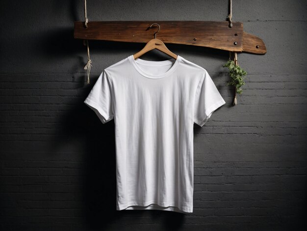 White tshirts shirt mockup concept with plain clothing copy space on dark wall background