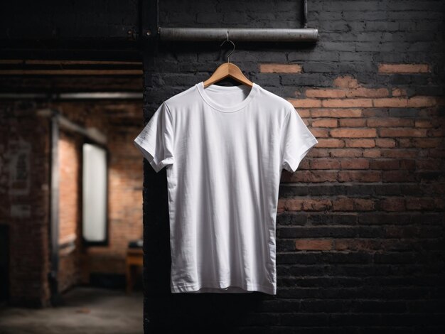 White tshirts shirt mockup concept with plain clothing copy space on dark wall background