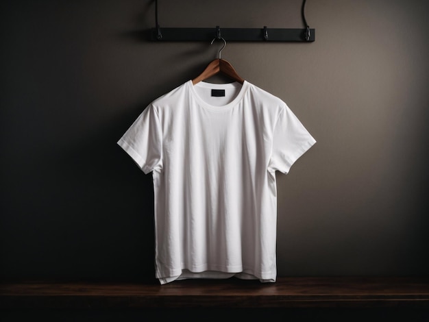 White tshirts shirt mockup concept with plain clothing copy space on dark wall background