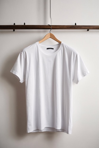 White tshirts shirt mockup concept with plain clothing copy space on white wall background