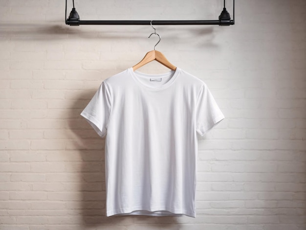 White tshirts shirt mockup concept with plain clothing copy space on white wall background
