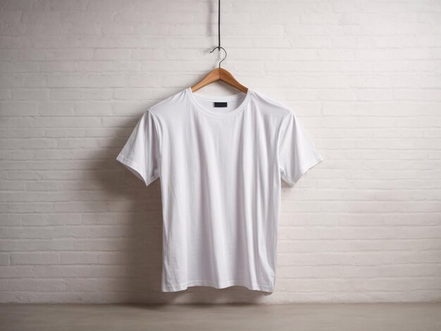 White tshirts shirt mockup concept with plain clothing copy space on white wall background