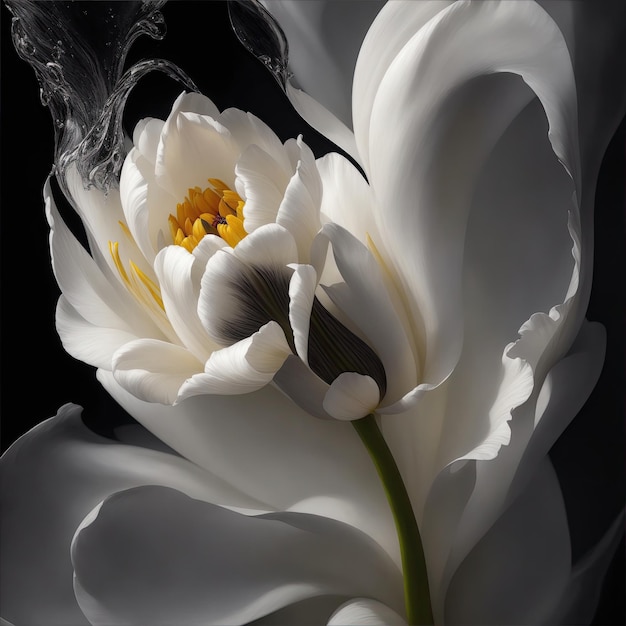 White tulip bouquet opening with smoke