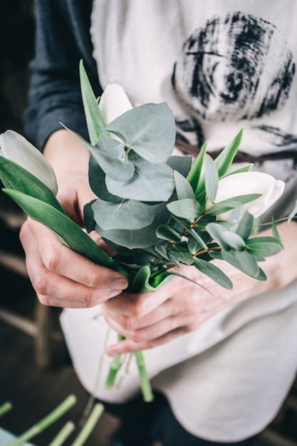 White tulip in brides flower bouquet