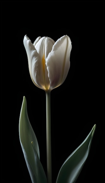 White tulip on dark background