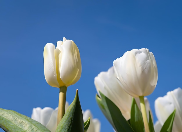 white tulip flower against blue sky