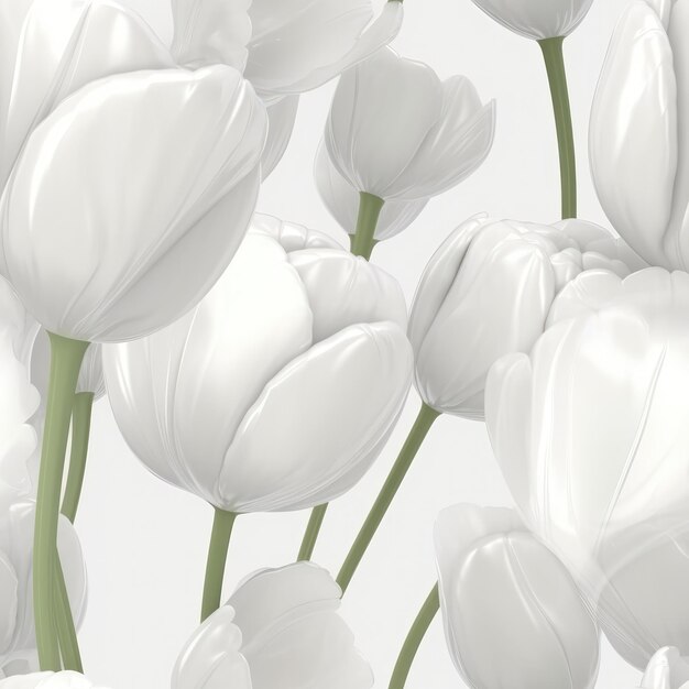 Photo white tulip flowers glitter white background tile seamless background generative ai