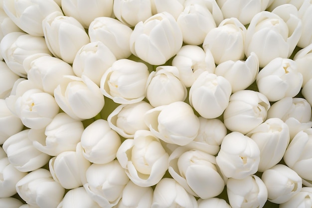 White tulips background Top view of white tulips