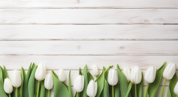 White Tulips Bouquet on Wooden Table Celebrating Easter and the Arrival of Spring with Beautiful