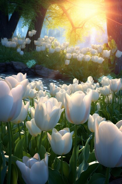 White tulips close up