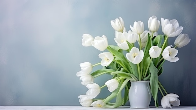 White tulips spring bouquet background