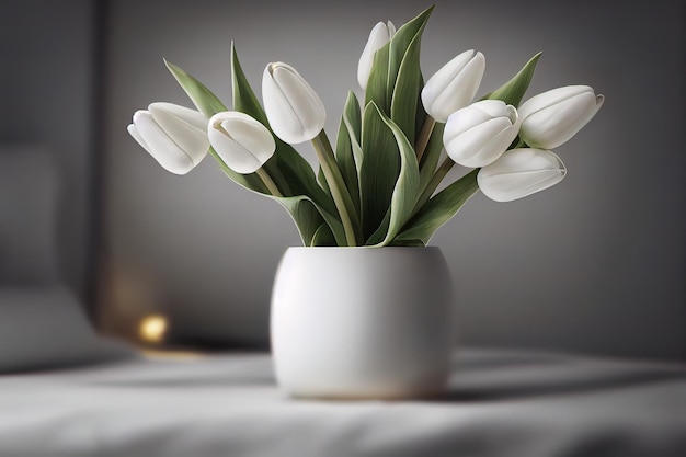 White tulips vase 3d illustrated