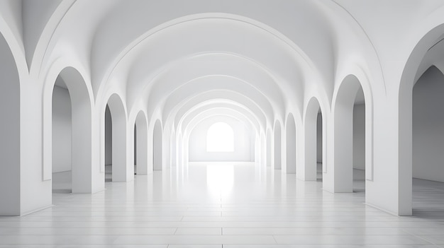 Белый туннель с арками и светом, проникающим сквозь него.