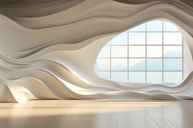 White tunnel with a window and a view of the mountains