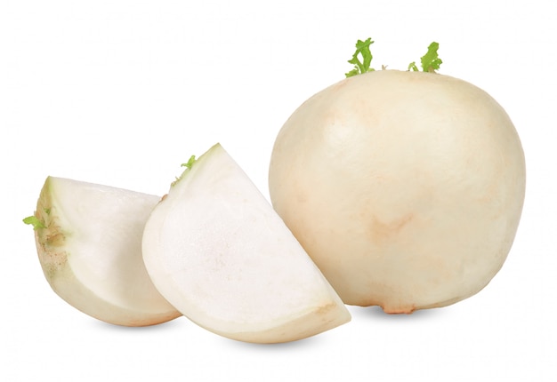 White turnips isolated on white background