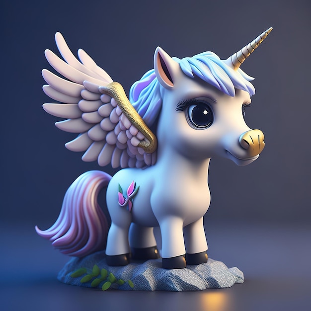 A white unicorn figurine with wings and a pink heart on its head.