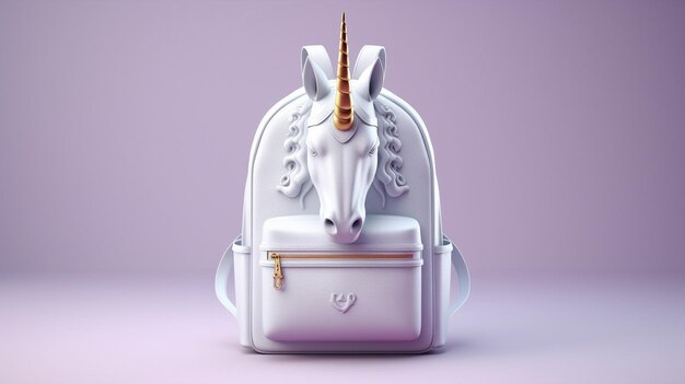 A white unicorn head is on a purple background