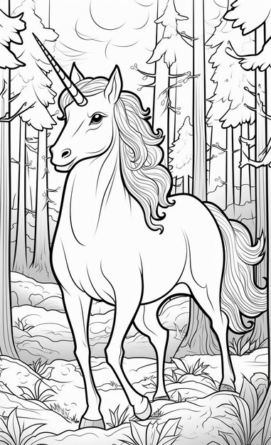 a white unicorn with horns on its head is shown in a forest.