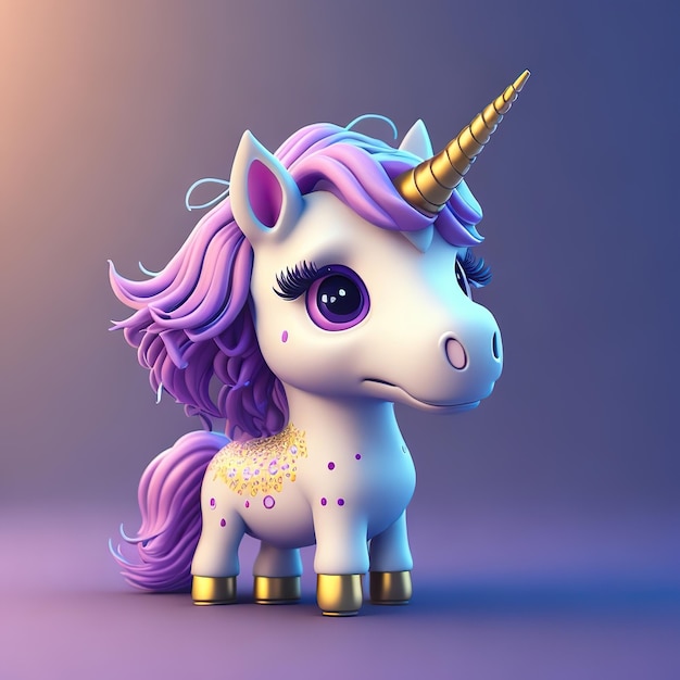 Photo a white unicorn with purple hair stands on an island with a purple unicorn