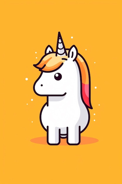 A white unicorn with a yellow mane and a pink mane generative ai