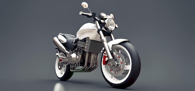 White urban sport twoseater motorcycle on a gray background 3d illustration