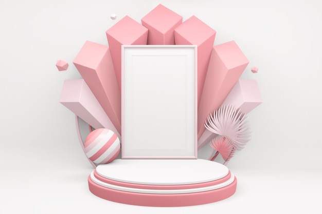 Bianco san valentino concetto podio rosa scena del prodotto dal design minimale. rendering 3d