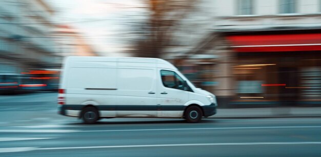 Photo a white van driving down the street