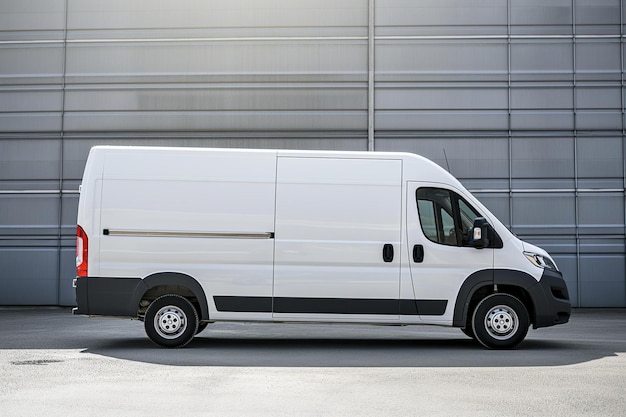 a white van parked in front of a building