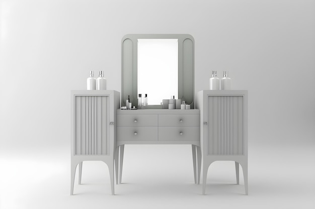 Photo a white vanity with a mirror and a mirror