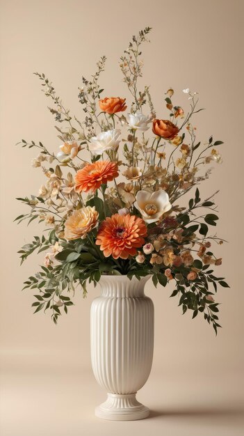 White Vase Overflowing With Various Flowers