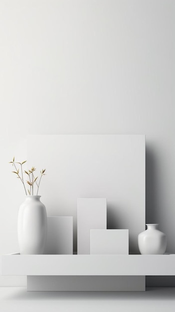 белая ваза с цветами в ней и белый фон с белой картинкой растения в ней