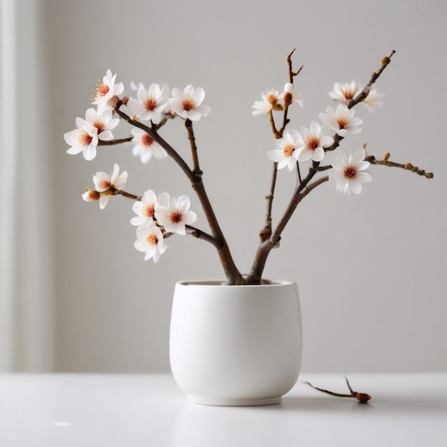 Photo a white vase with the flowers in it