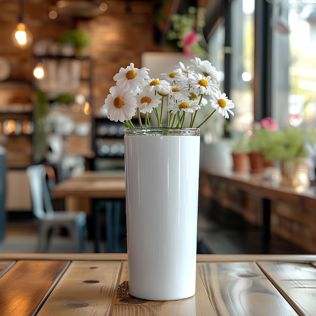 A white vase with flowers