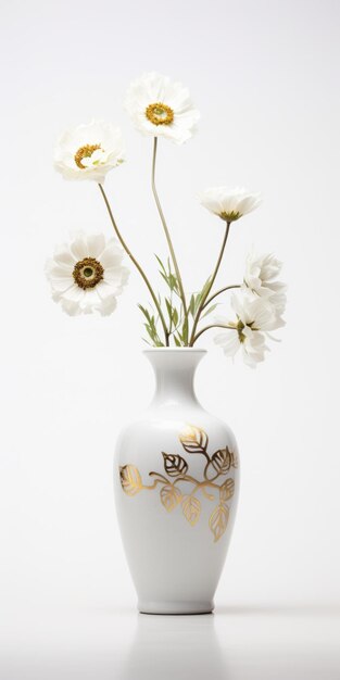 White vase with gold design 20th century scandinavian style