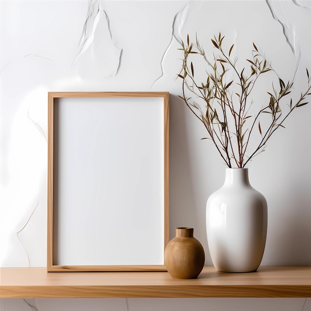 A white vase with a picture of a plant in it