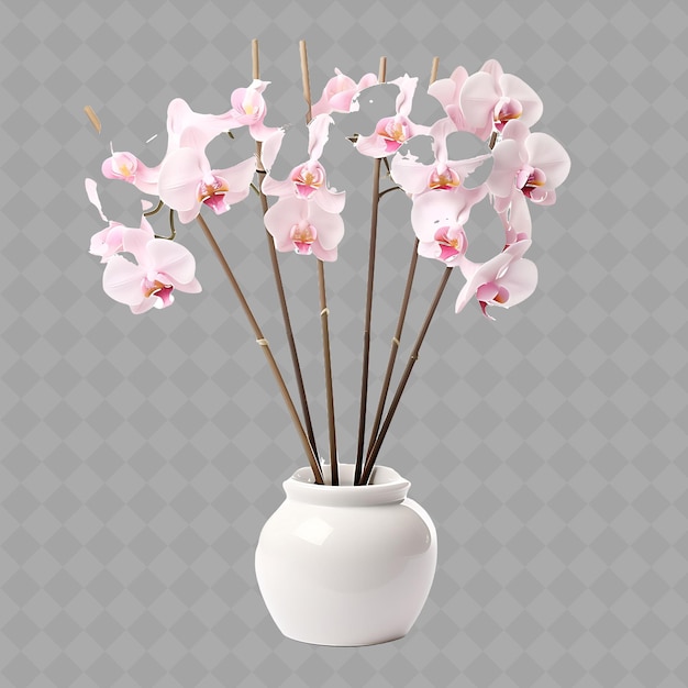 Photo a white vase with pink flowers in it and a gray background