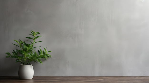 A white vase with a plant in it and a green plant in the corner.