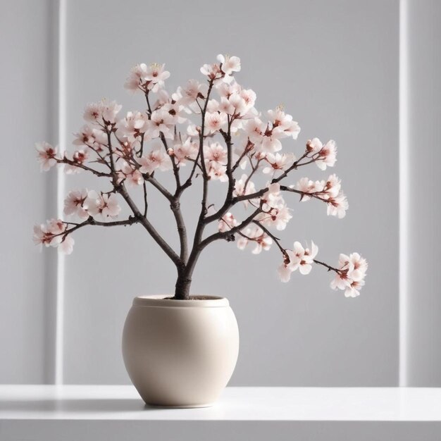 Photo a white vase with a plant in it that has the word cherry on it