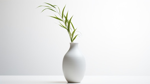 a white vase with a plant in it