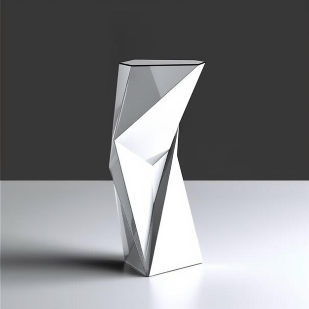 A white vase with a triangle shape on the bottom.
