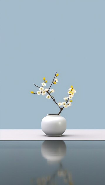 a white vase with a white flower in it