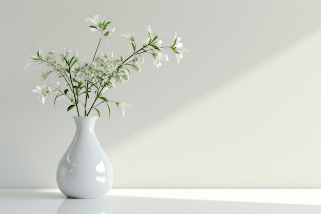 Foto vaso bianco con fiori bianchi su uno sfondo bianco