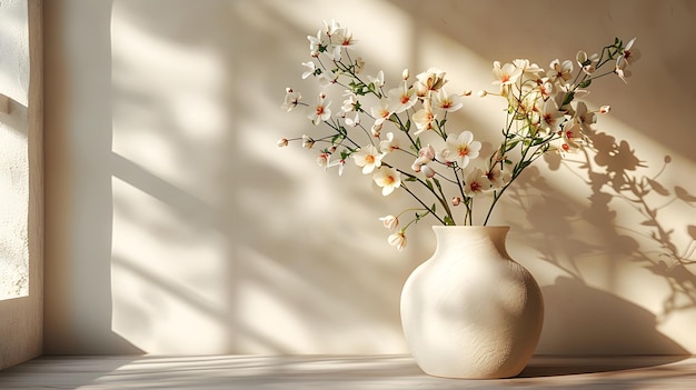 White Vase with White Flowers on Window Sill