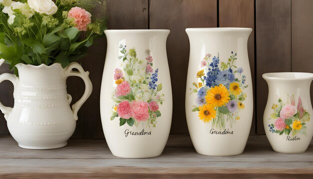 Photo a white vase with the word grandmother on it