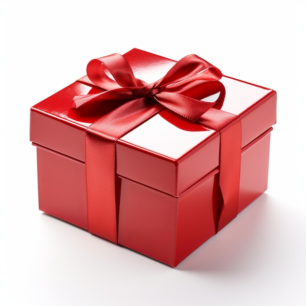 White vector giftbox Realistic gift box with the red satin bow isolated on background Generative Ai