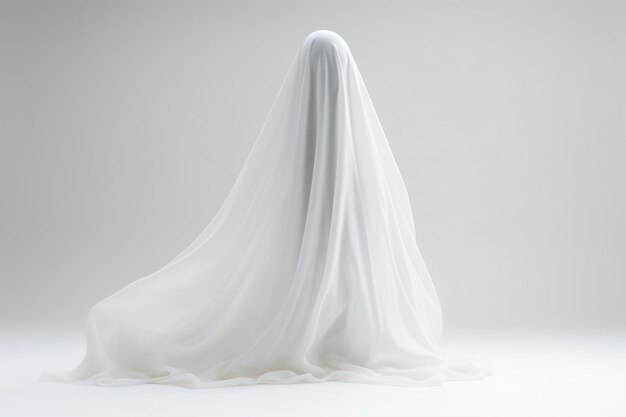 a white veiled woman in a white dress