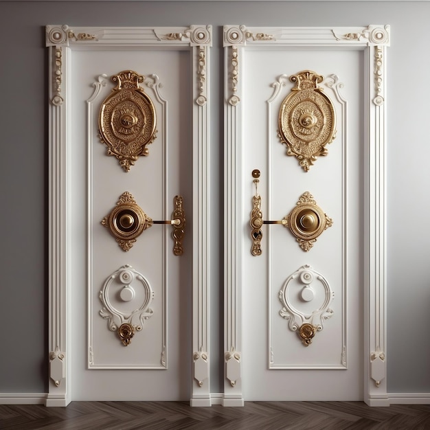 White vintage doors adorned with bronze handles AI